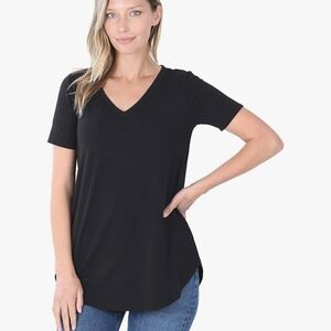 Zenana Classic Black V-Neck Women's Top